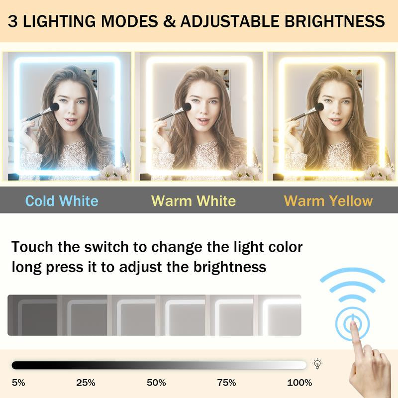 Illuminate Your Beauty Routine with the LAKEMID 7-Drawer White Vanity Table Featuring LED Lighting, Power Outlet, and Hair Dryer Rack